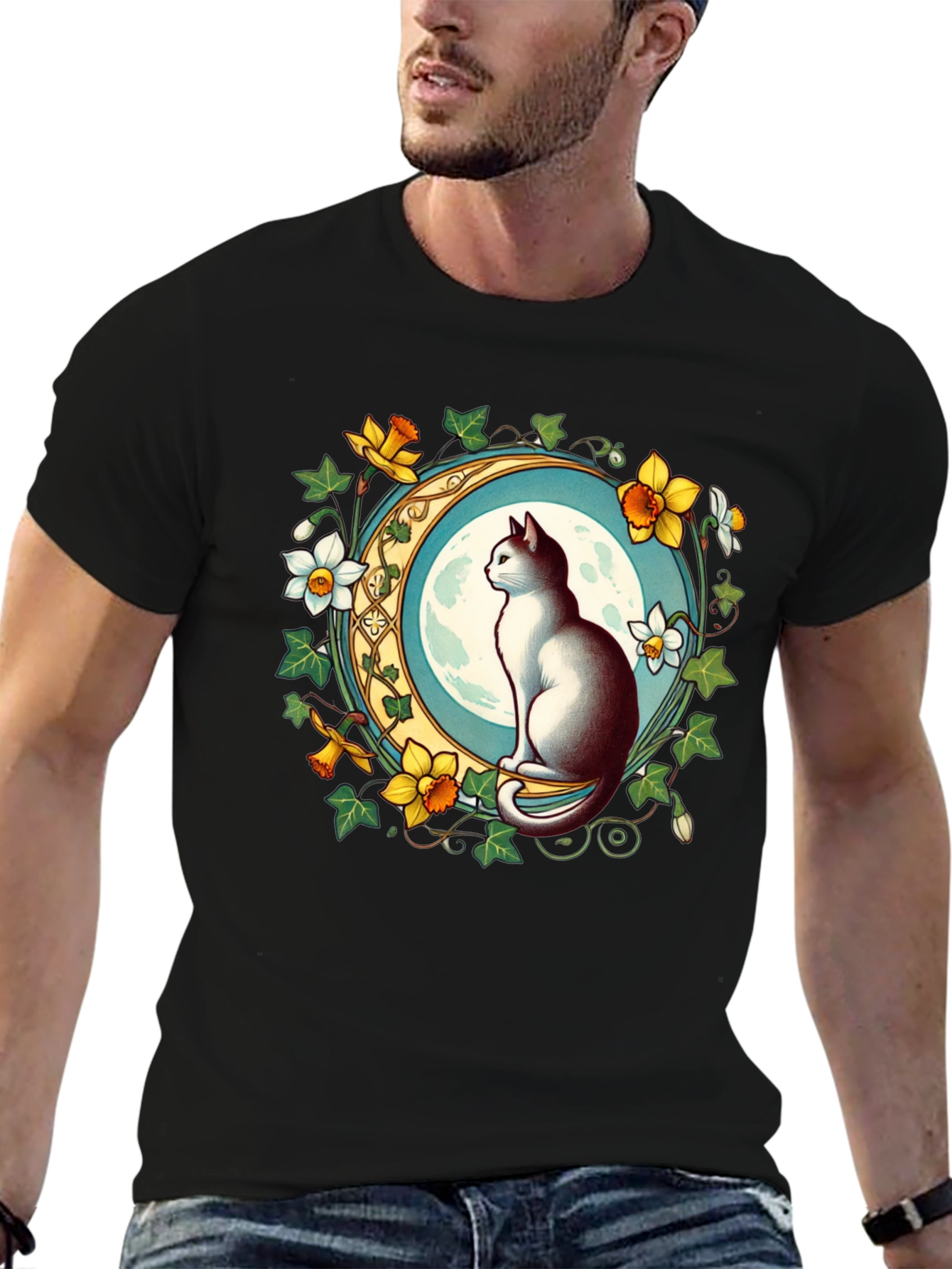 Cat and Moon Graphic T-Shirt