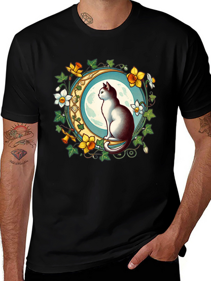 Cat and Moon Graphic T-Shirt