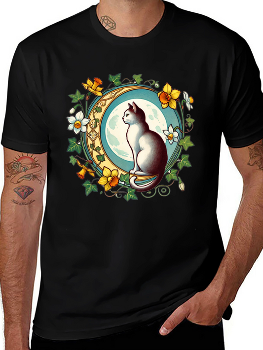 Cat and Moon Graphic T-Shirt
