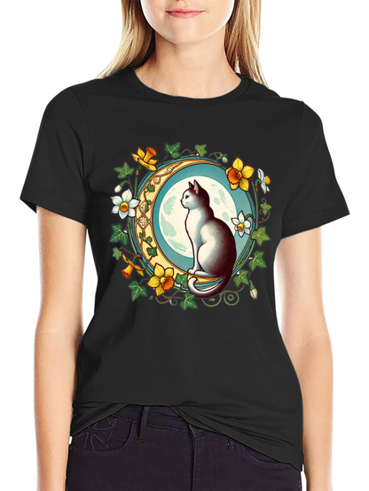 Cat and Moon Graphic T-Shirt