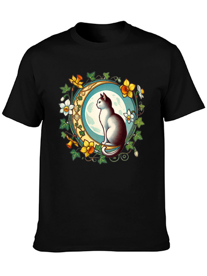 Cat and Moon Graphic T-Shirt