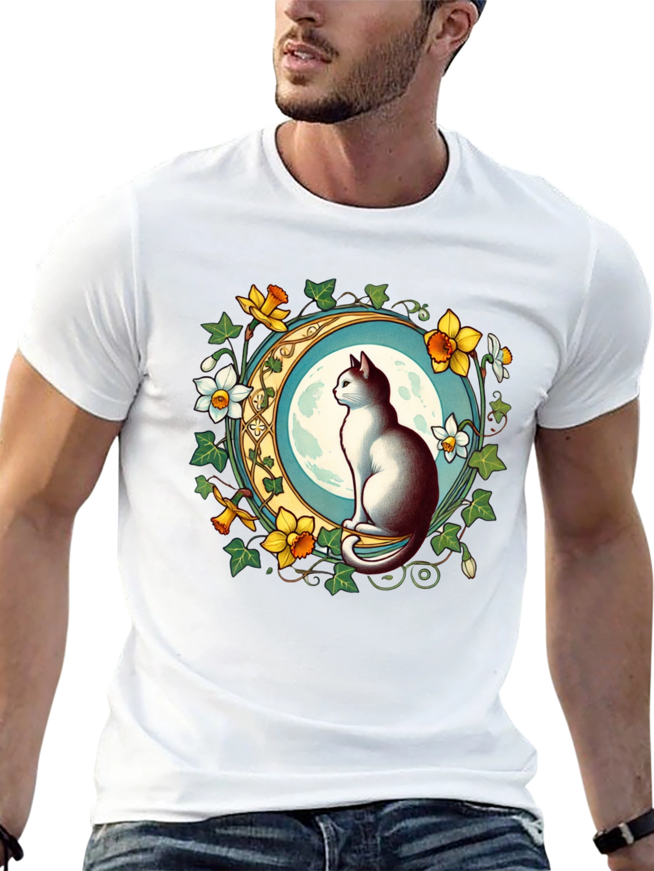 Cat and Moon Graphic T-Shirt