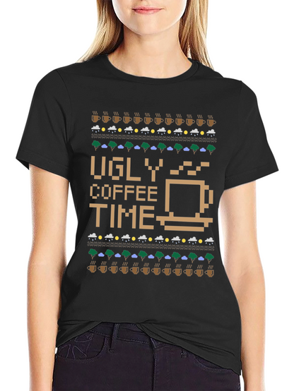 Ugly Coffee Time Pixel Art Novelty T-Shirt