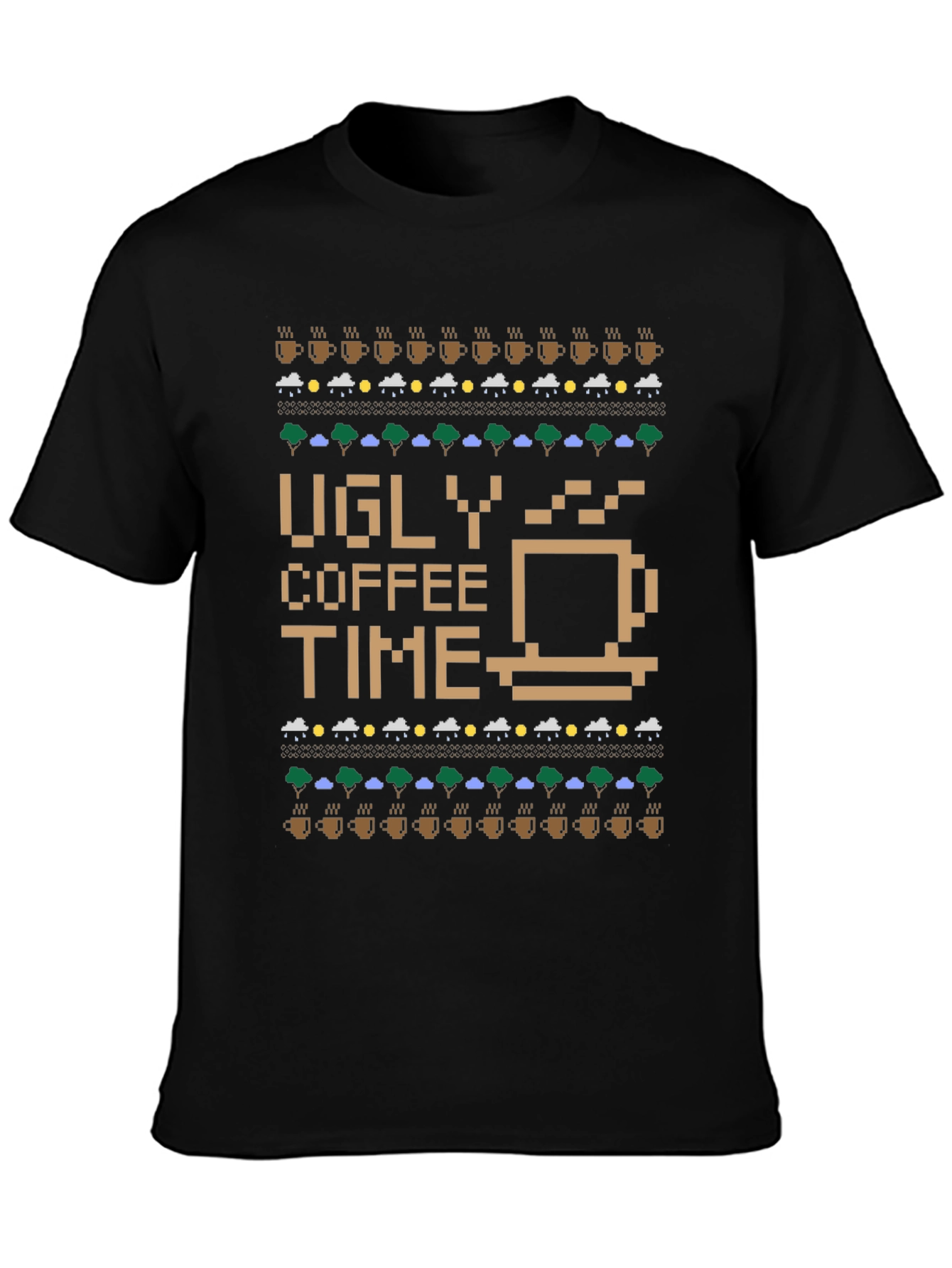 Ugly Coffee Time Pixel Art Novelty T-Shirt