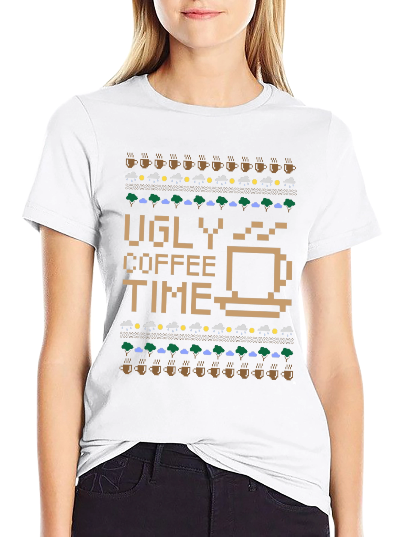 Ugly Coffee Time Pixel Art Novelty T-Shirt