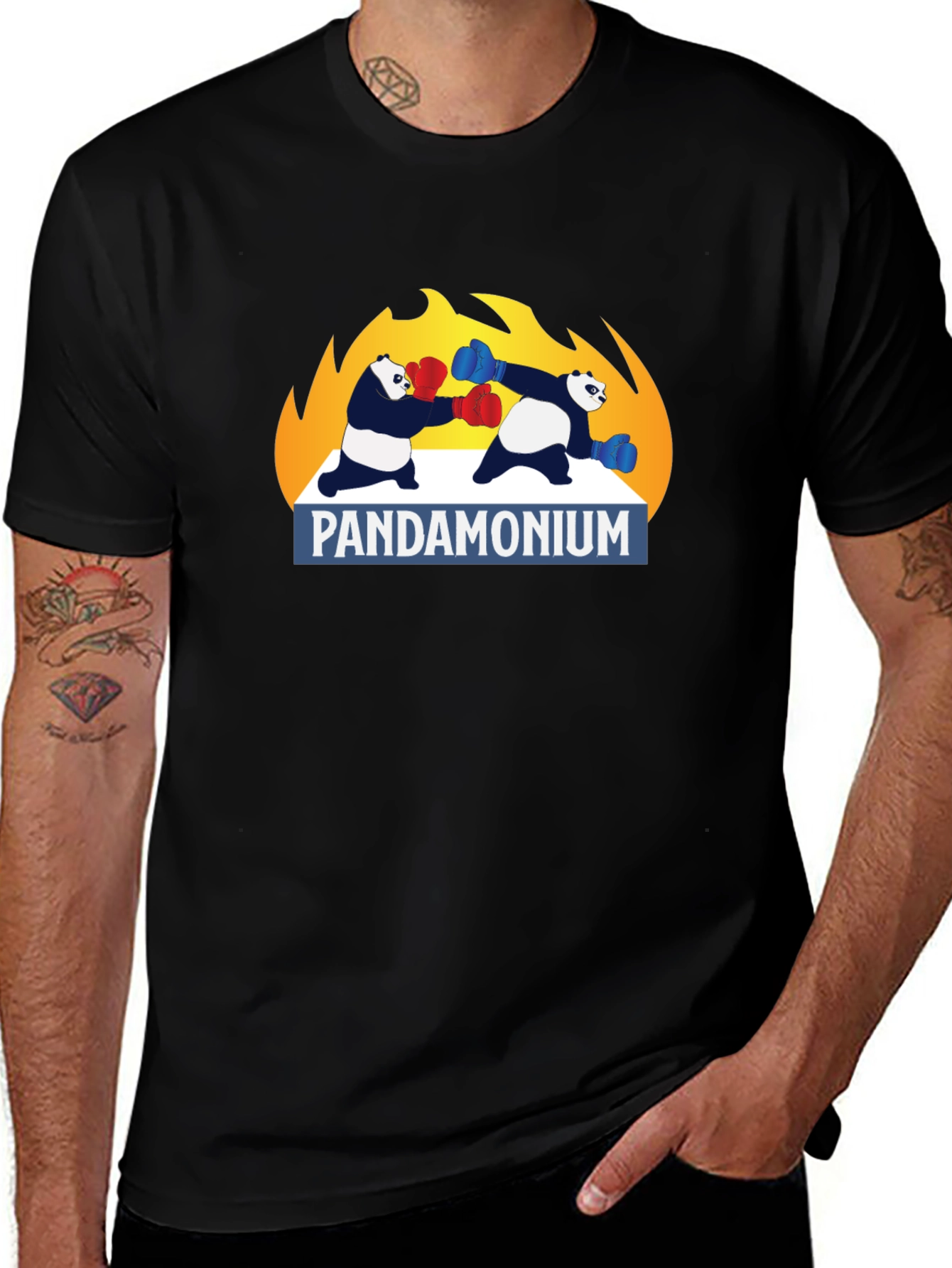 Pandamonium Boxing T-Shirt - Black Graphic Tee