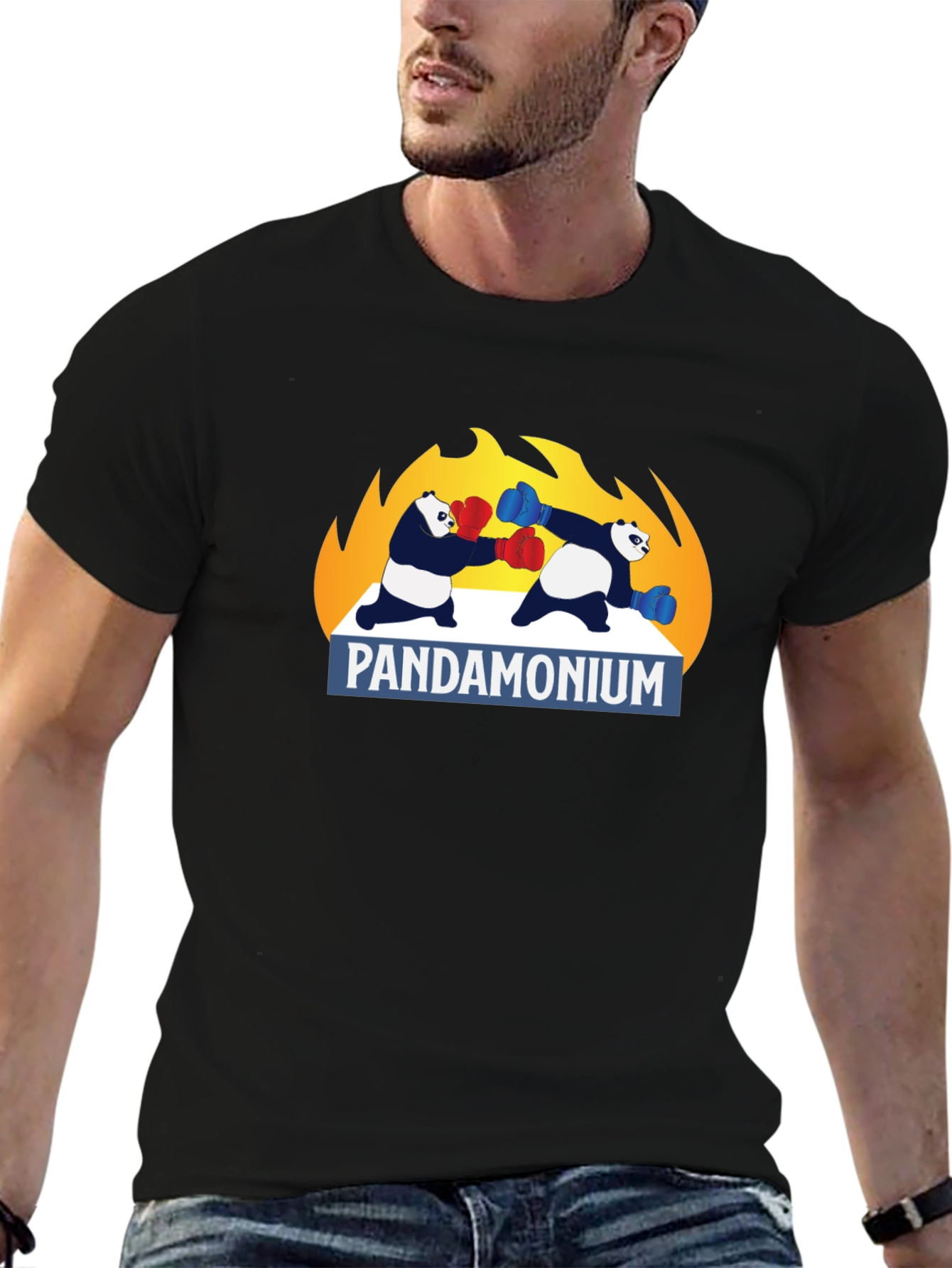 Pandamonium Boxing T-Shirt - Black Graphic Tee