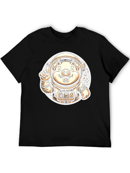 Astronaut Pig Graphic T-Shirt - Outer Space Fun