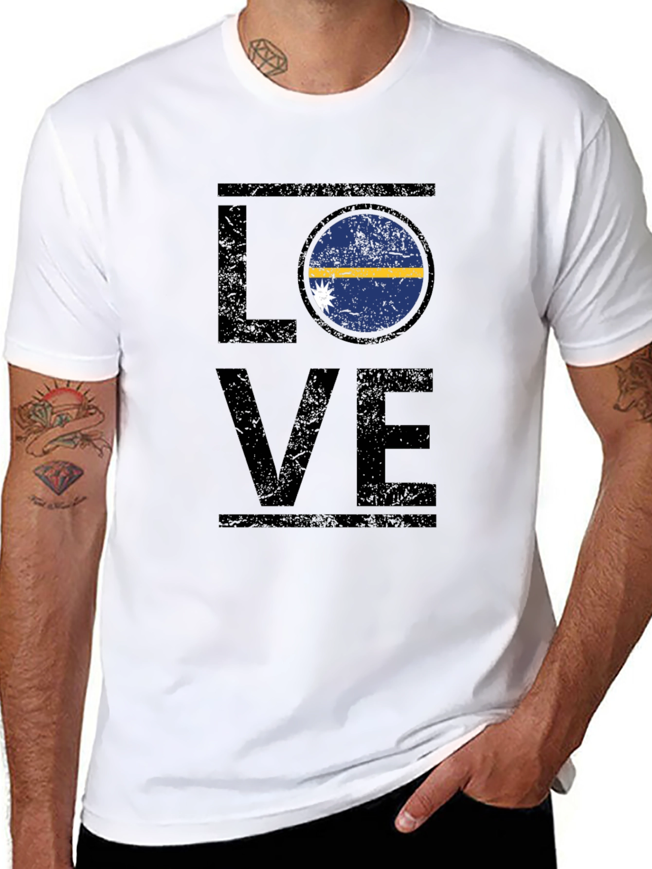 Nauru Flag Love T-Shirt - Distressed Design