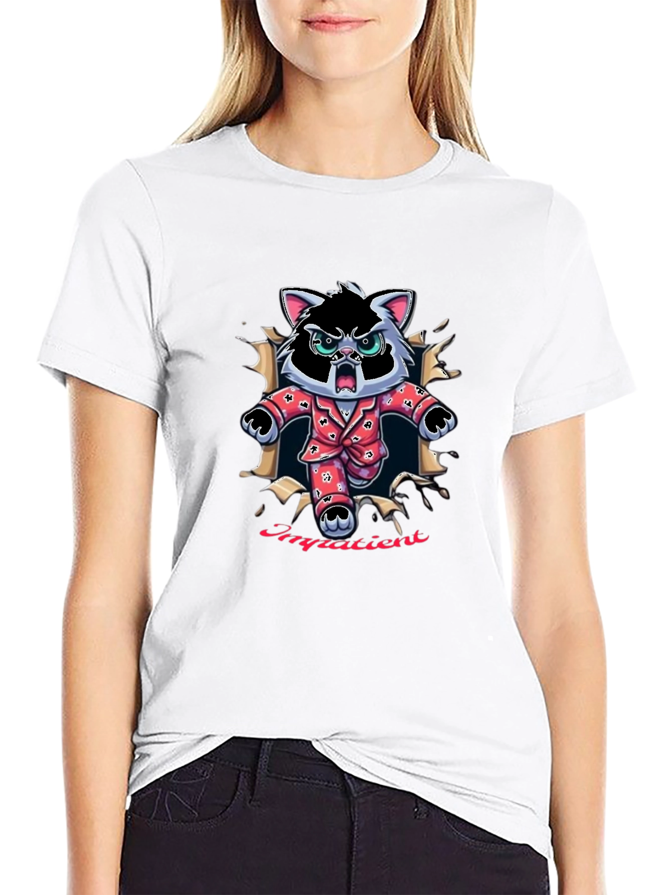 Impatien Cat T-Shirt - Funny Cartoon Tee