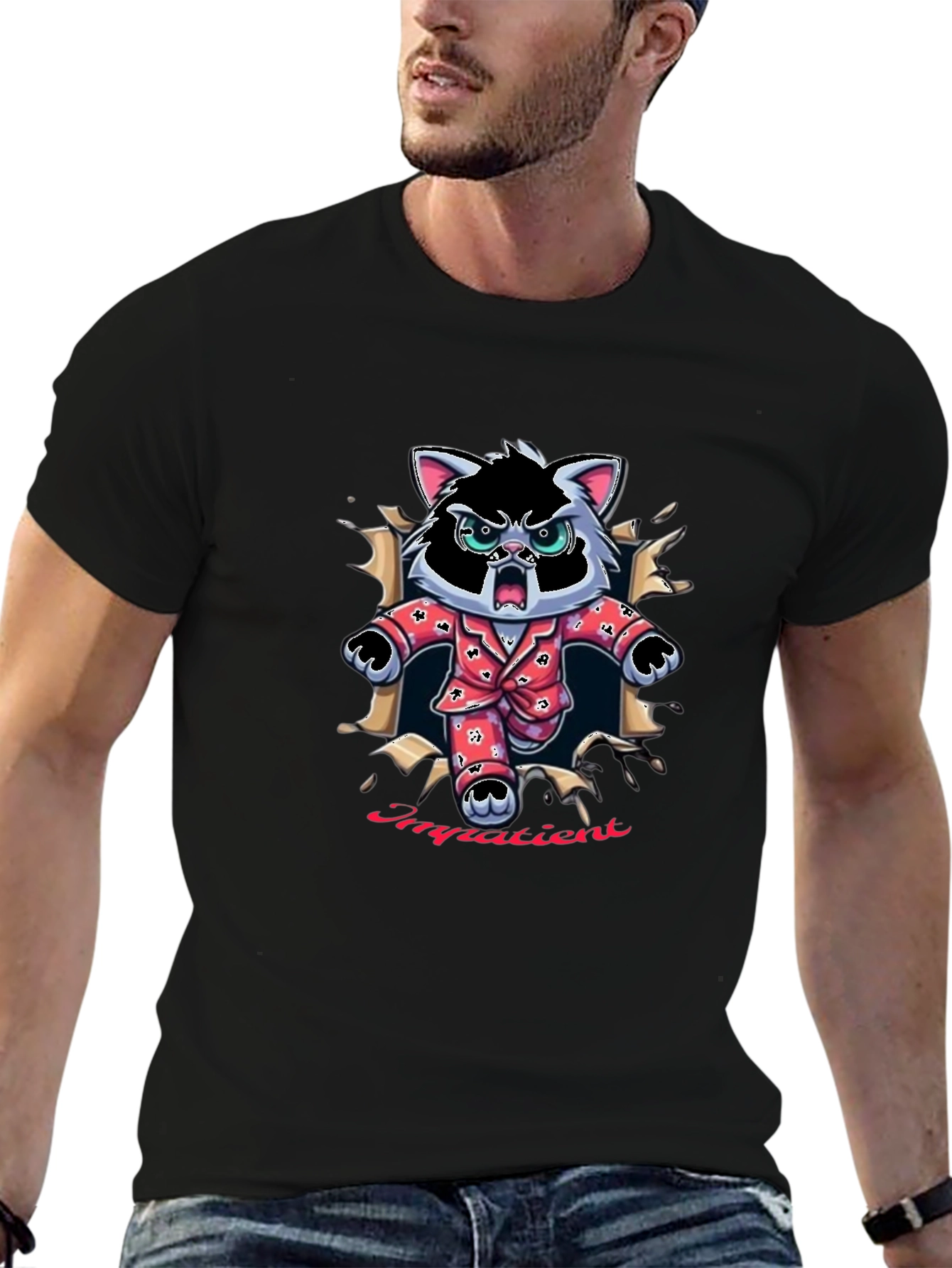 Impatien Cat T-Shirt - Funny Cartoon Tee