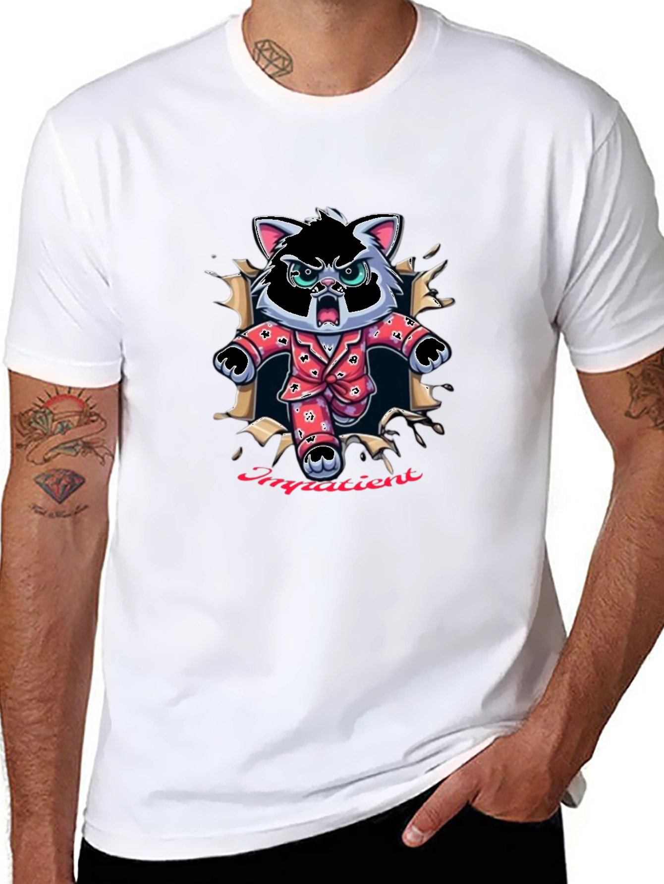 Impatien Cat T-Shirt - Funny Cartoon Tee