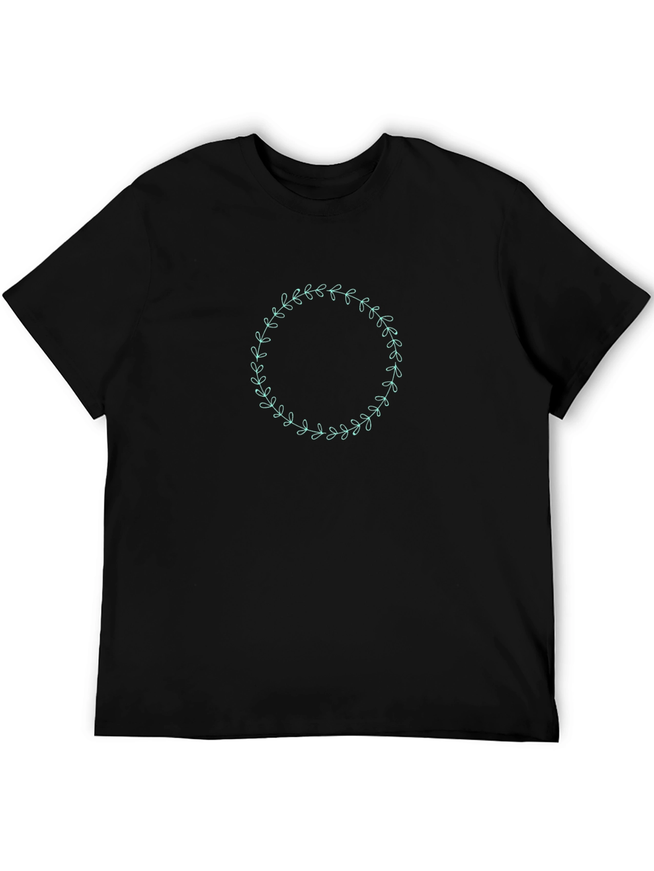 Black Tee with Leaf Wreath Graphic
