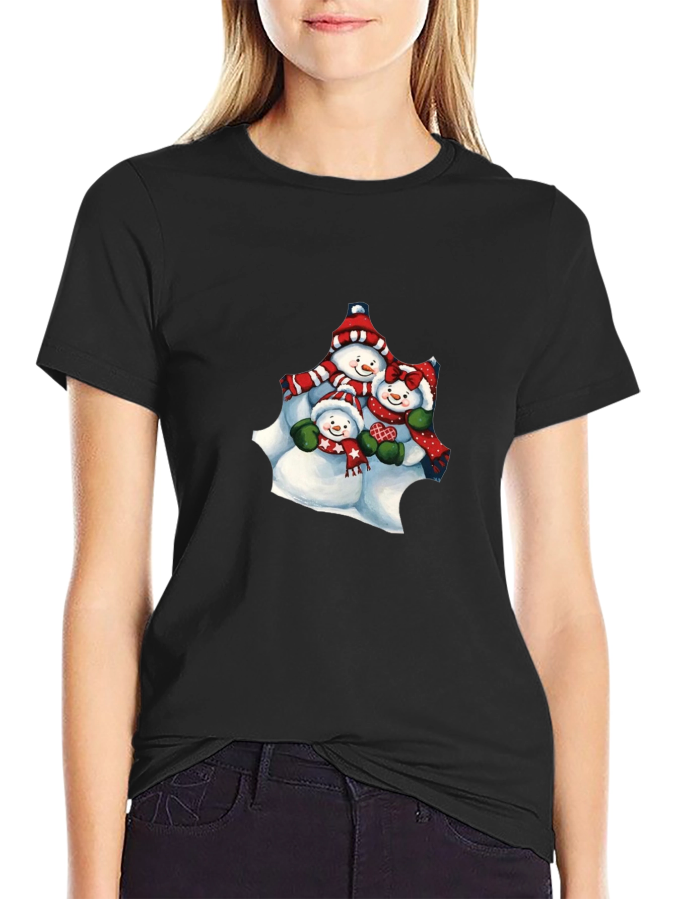 Snowman Family Black T-Shirt