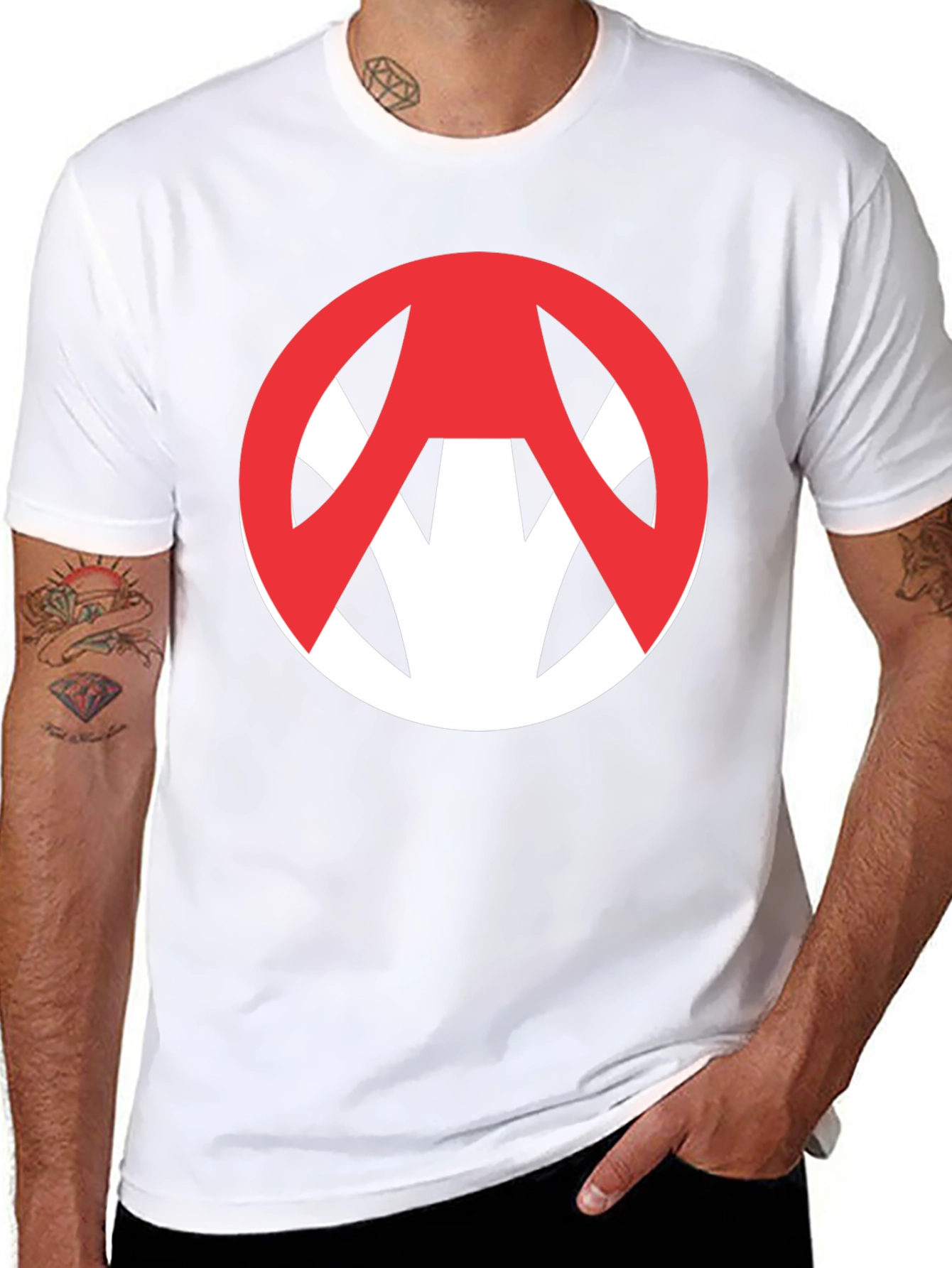 Edgy Graphic Tee: Red Symbol on Black Cotton T-Shirt