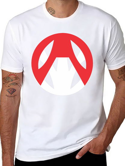 Edgy Graphic Tee: Red Symbol on Black Cotton T-Shirt