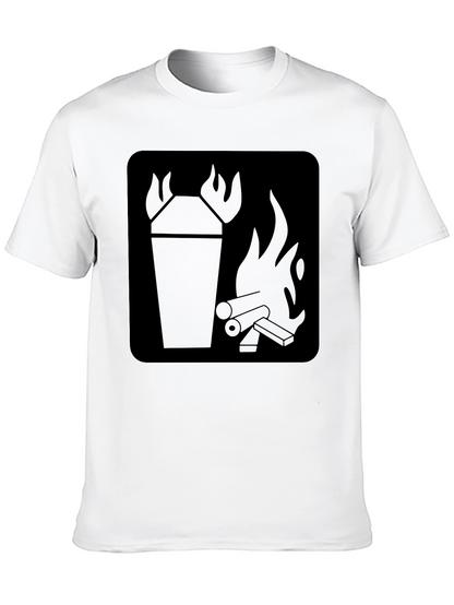 Black T-Shirt with Fire Symbol Graphic Print