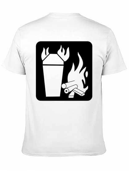 Black T-Shirt with Fire Symbol Graphic Print