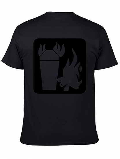 Black T-Shirt with Fire Symbol Graphic Print