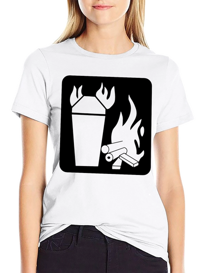 Black T-Shirt with Fire Symbol Graphic Print