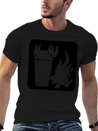 Black T-Shirt with Fire Symbol Graphic Print
