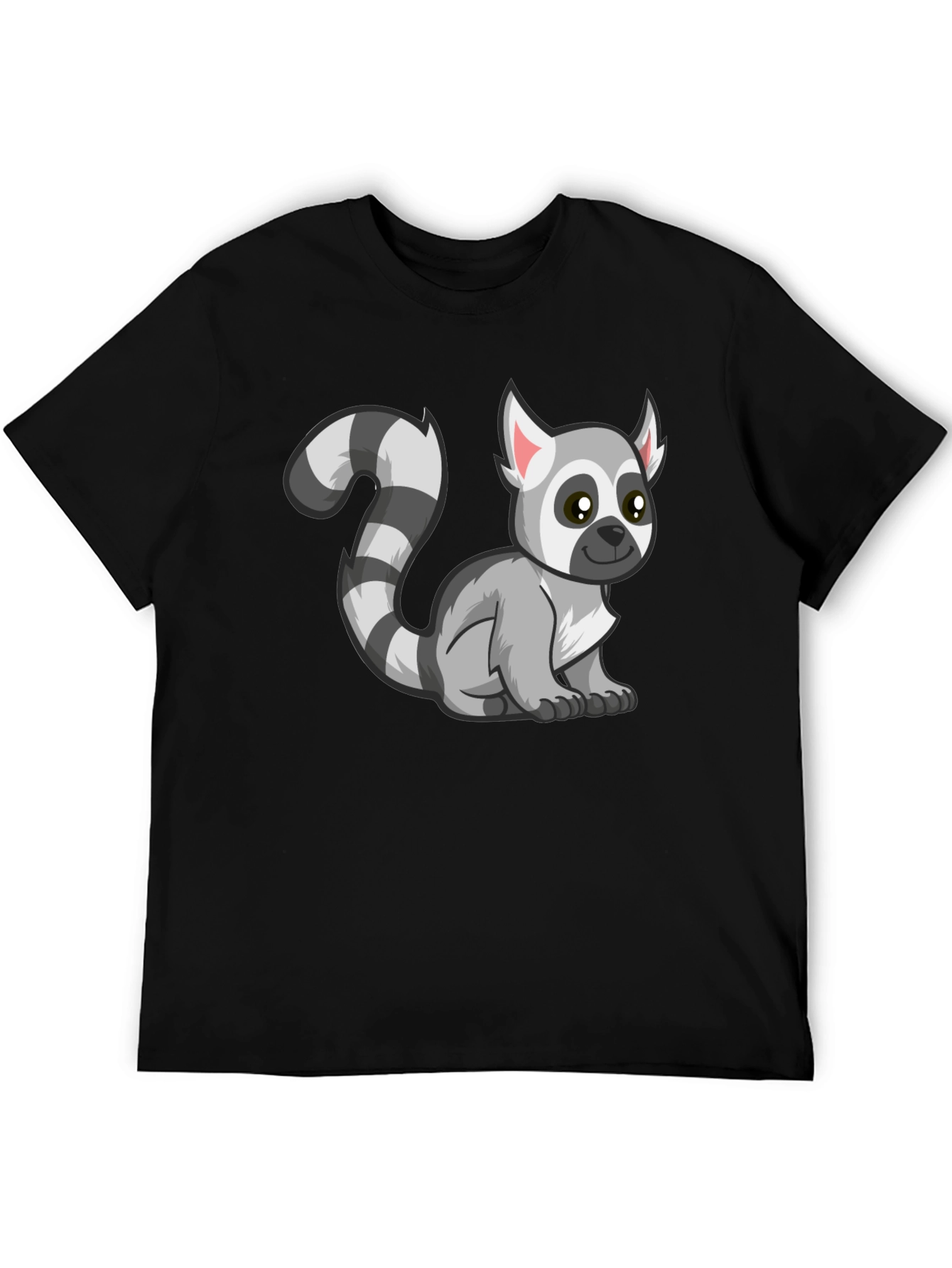 Cute Lemur Cartoon Graphic Tee Black
