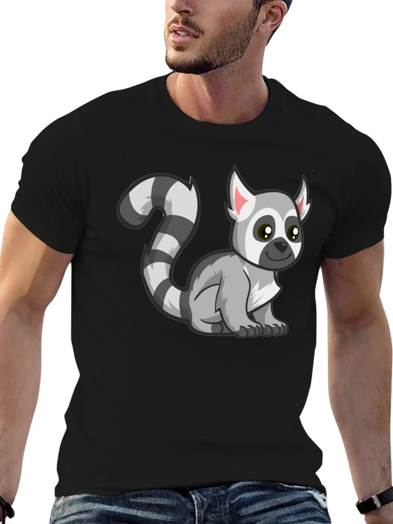 Cute Lemur Cartoon Graphic Tee Black