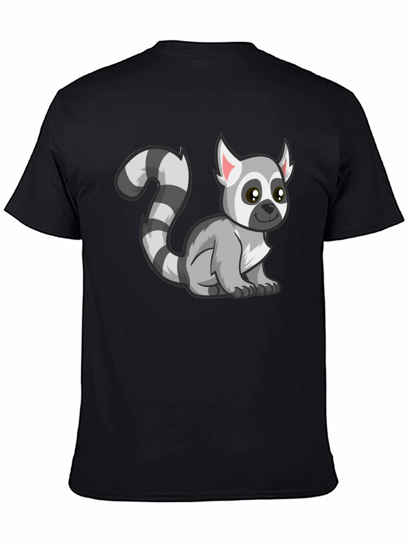 Cute Lemur Cartoon Graphic Tee Black