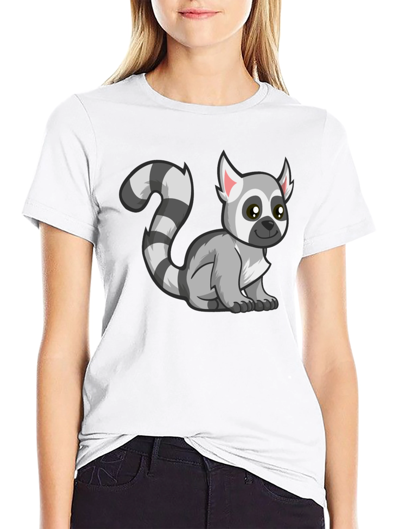 Cute Lemur Cartoon Graphic Tee Black