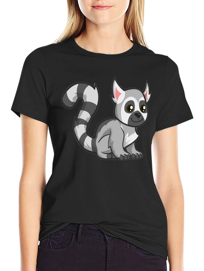 Cute Lemur Cartoon Graphic Tee Black