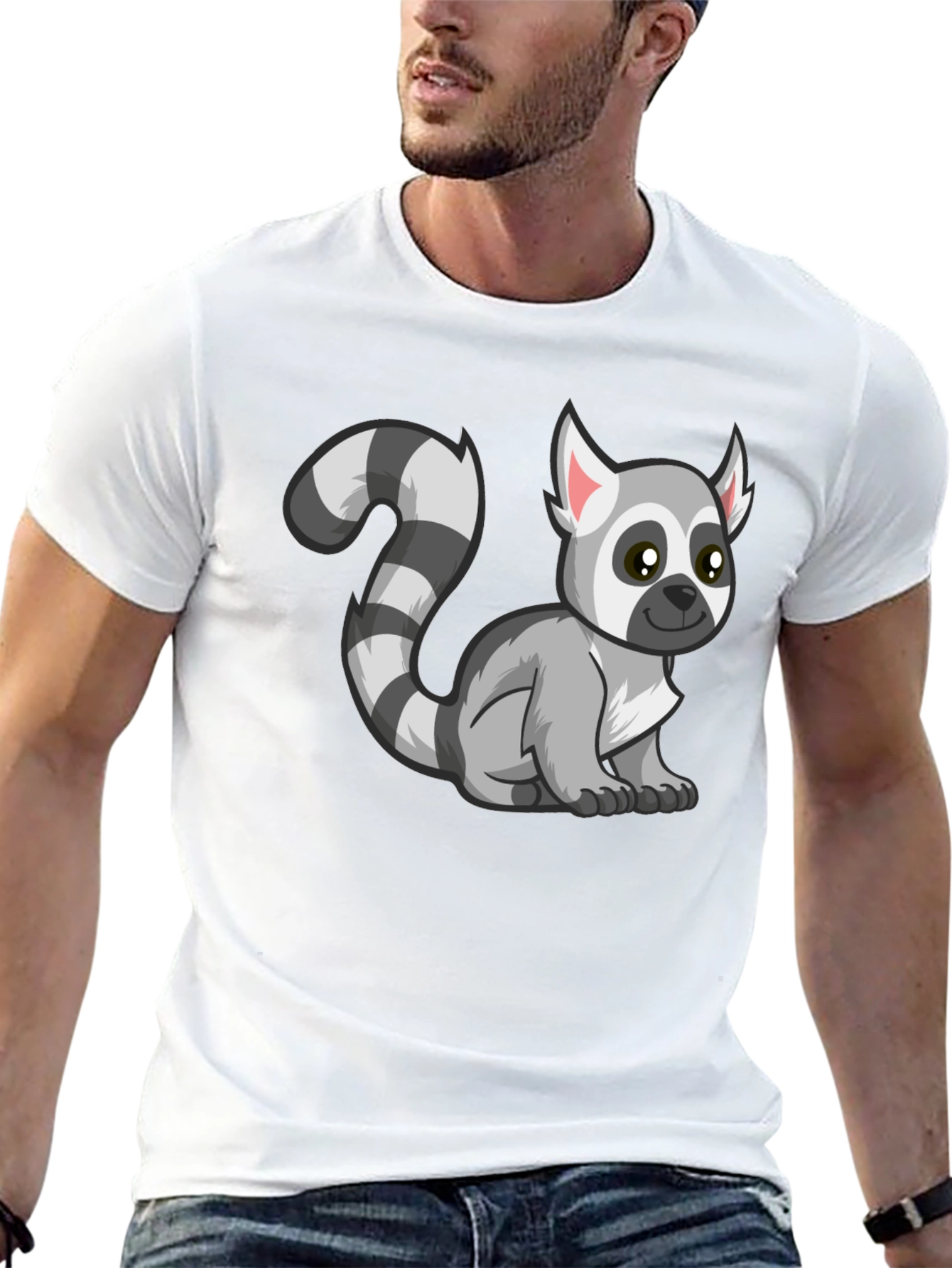 Cute Lemur Cartoon Graphic Tee Black