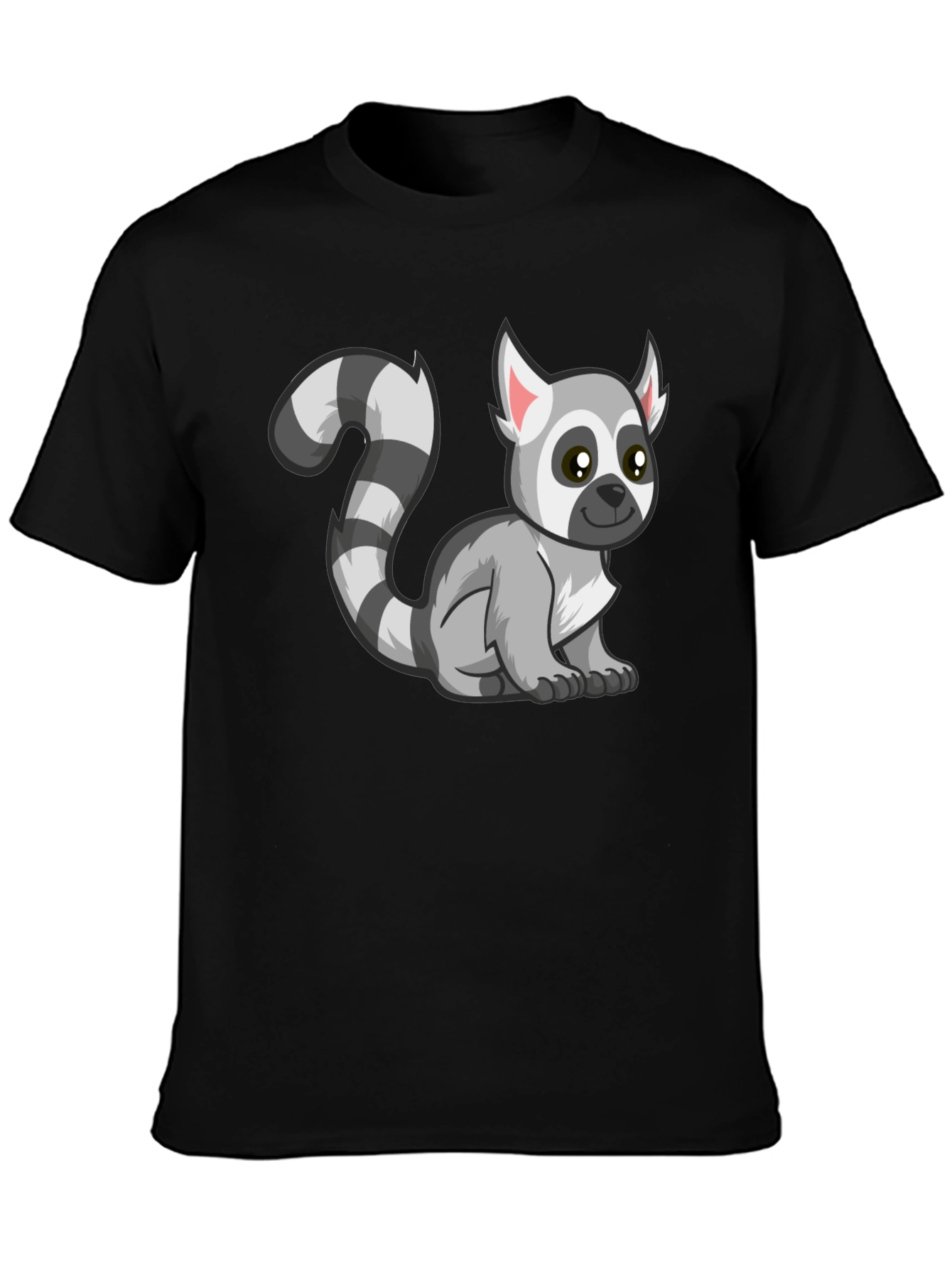 Cute Lemur Cartoon Graphic Tee Black
