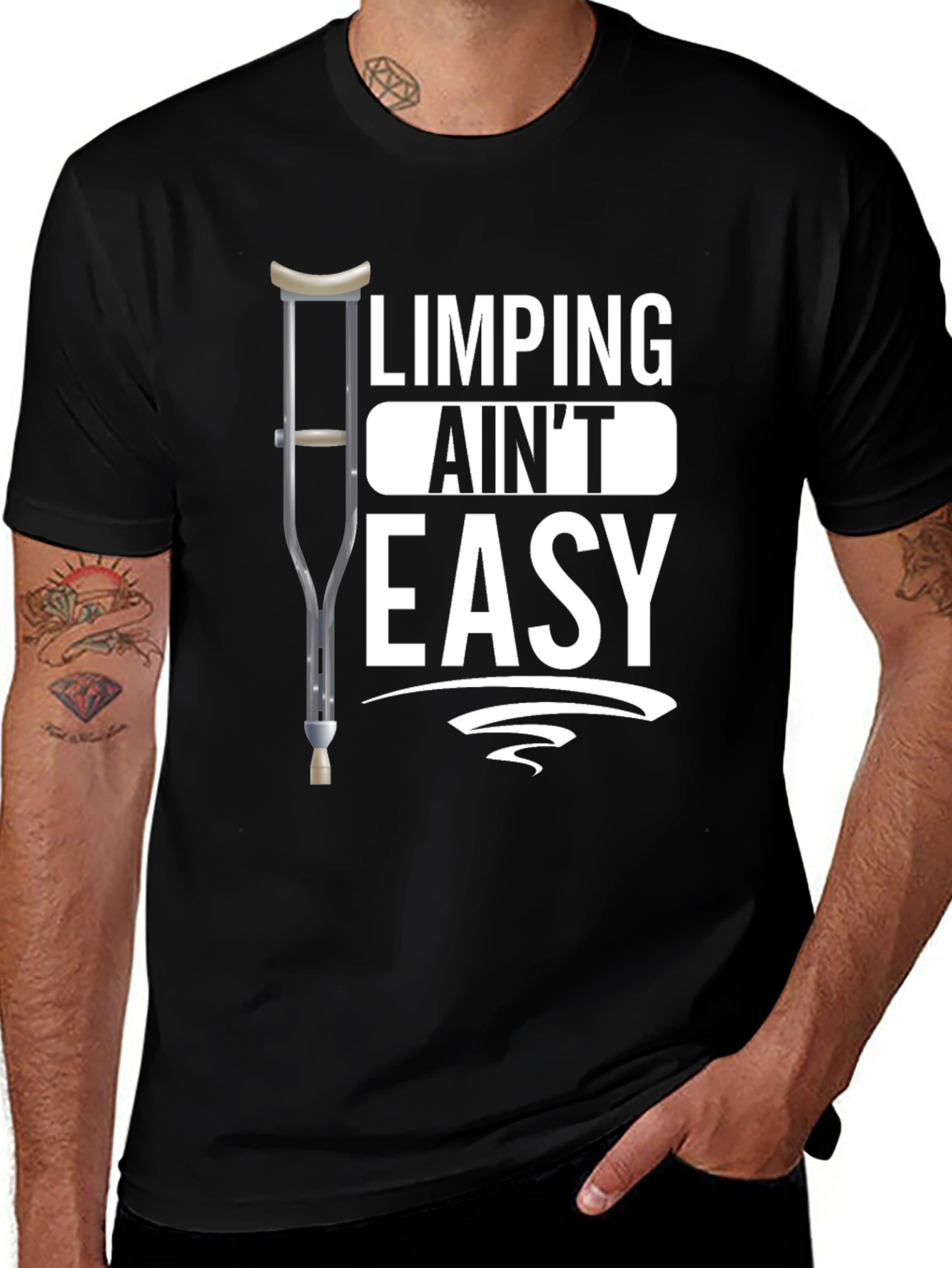 Limping Aint Easy Black Graphic T-Shirt