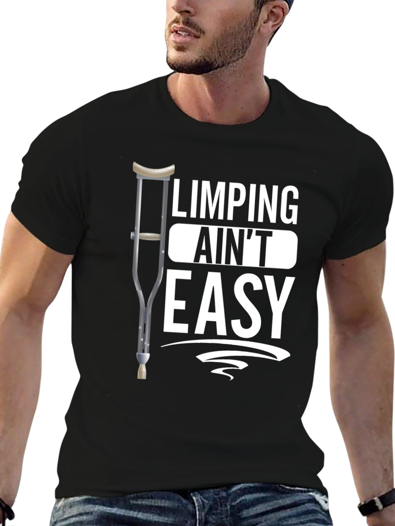 Limping Aint Easy Black Graphic T-Shirt