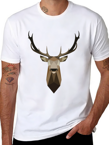 Geometric Deer Head Graphic T-Shirt - Black