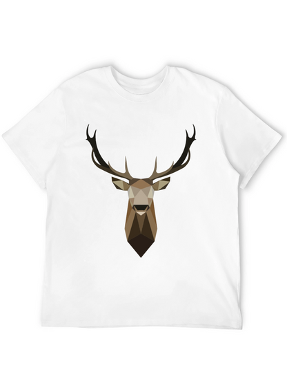 Geometric Deer Head Graphic T-Shirt - Black