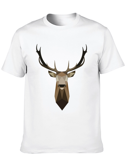 Geometric Deer Head Graphic T-Shirt - Black