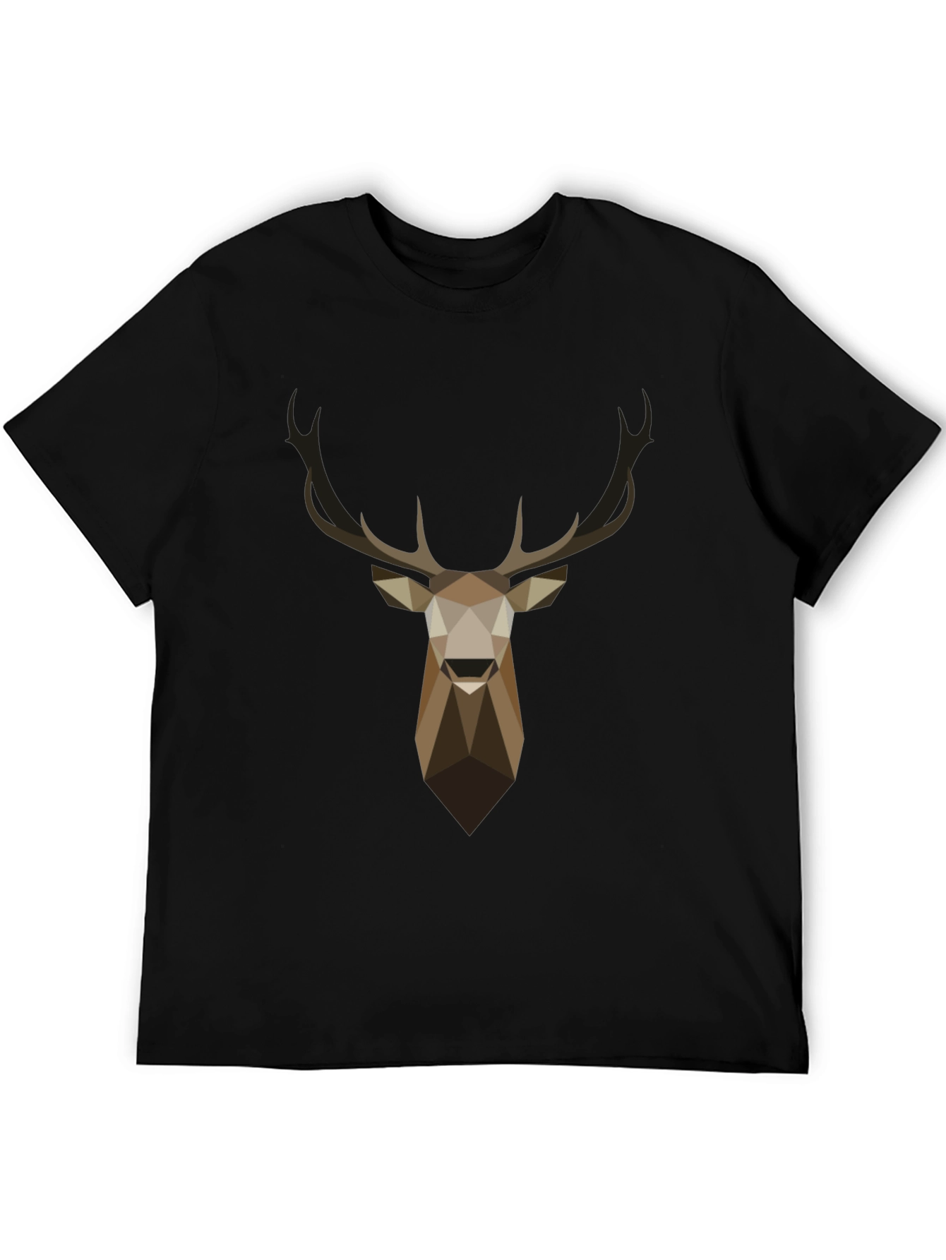 Geometric Deer Head Graphic T-Shirt - Black
