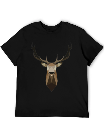 Geometric Deer Head Graphic T-Shirt - Black
