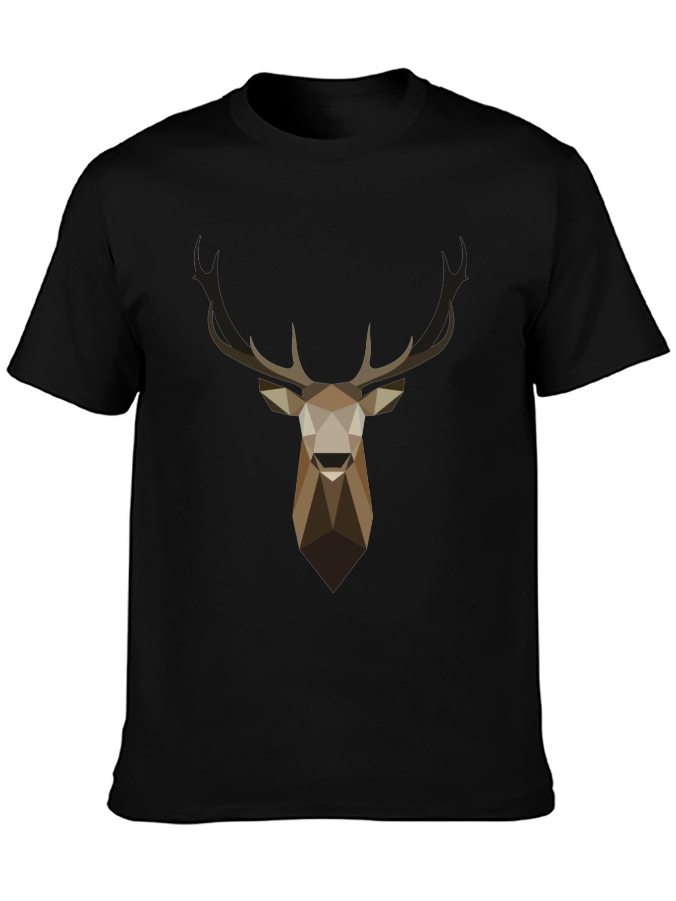 Geometric Deer Head Graphic T-Shirt - Black