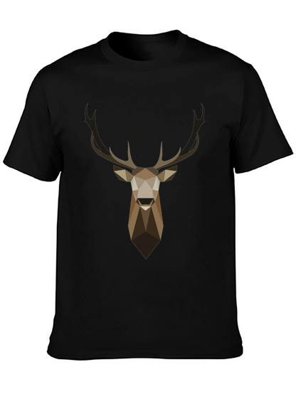 Geometric Deer Head Graphic T-Shirt - Black