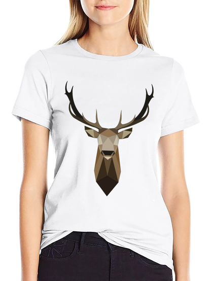 Geometric Deer Head Graphic T-Shirt - Black