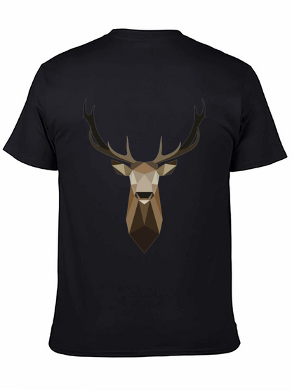 Geometric Deer Head Graphic T-Shirt - Black