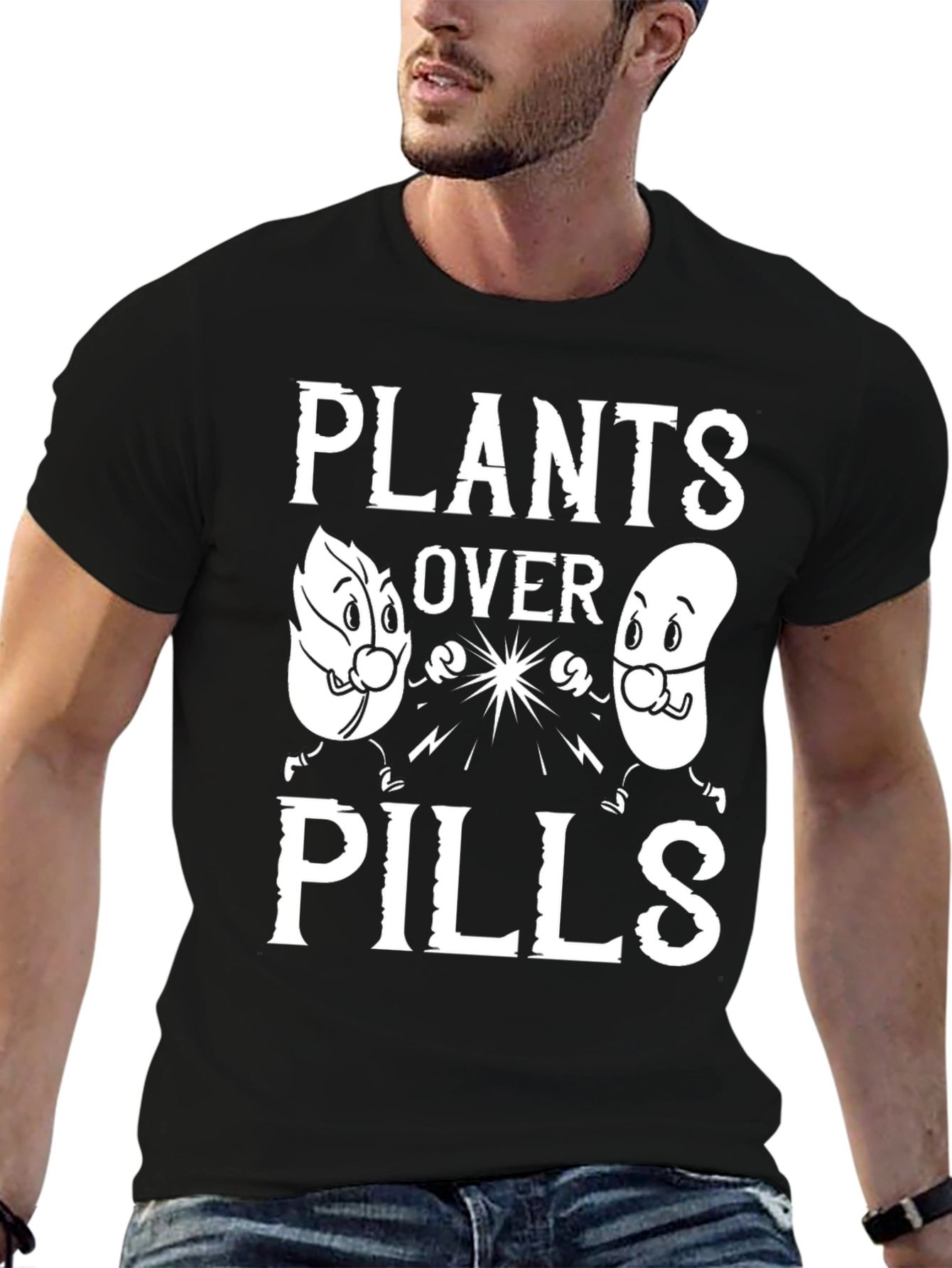 Plants Over Pills Graphic Tee - Black