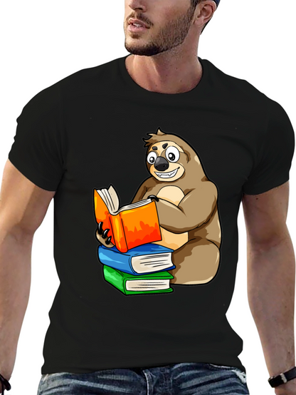 Sloth Reading Books T-Shirt - Unique Cartoon Design