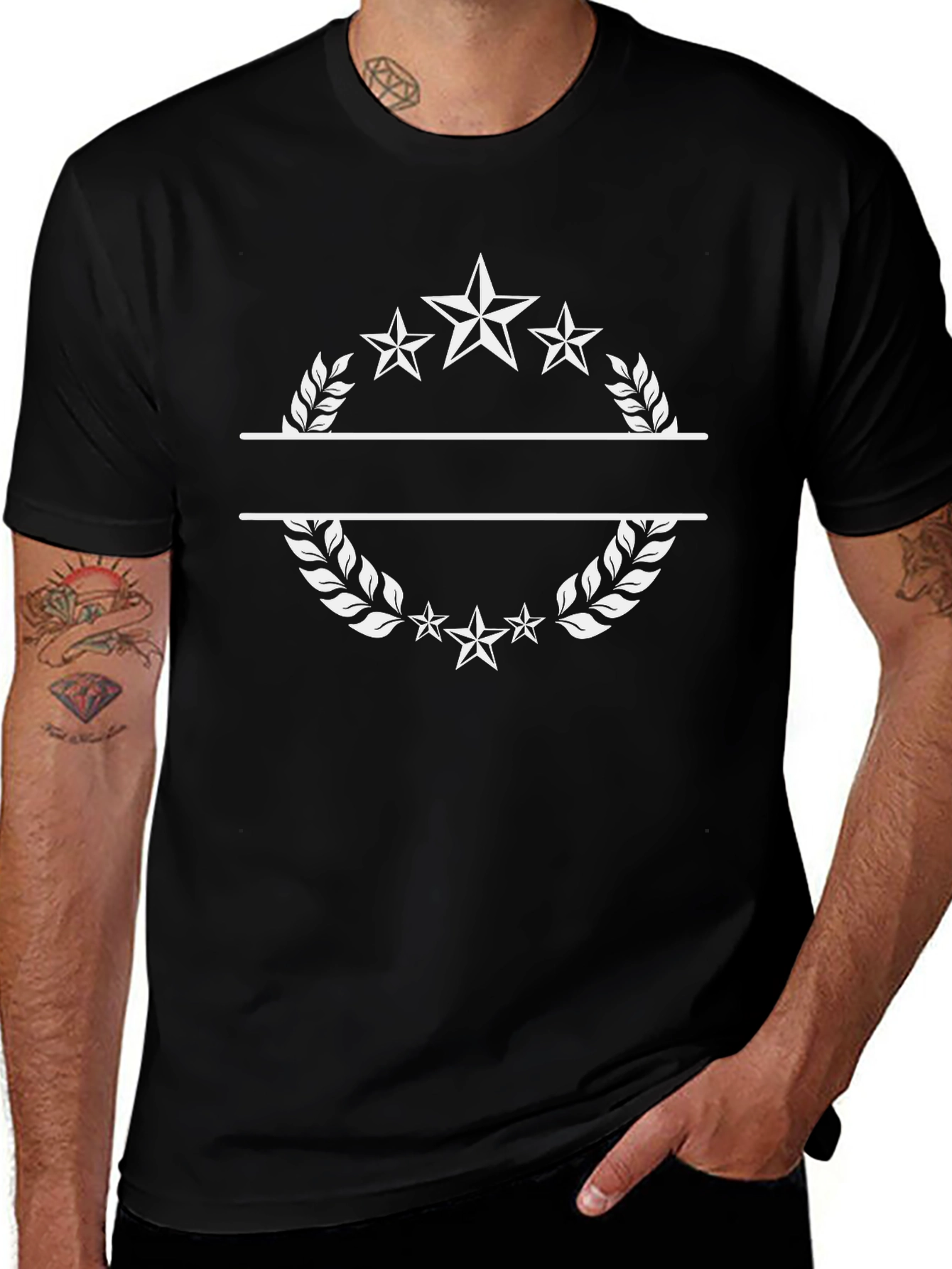 Stylish Star Laurel Wreath Black T-Shirt