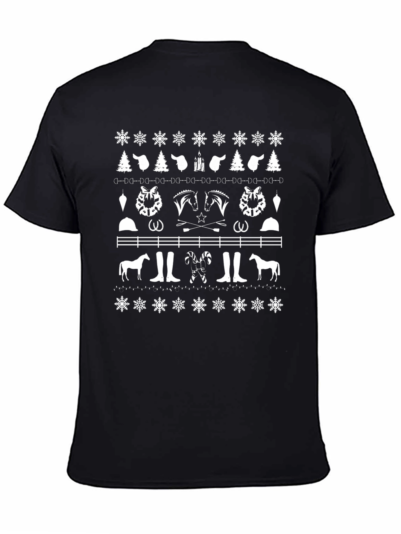 Equestrian Christmas Pattern Crewneck T-Shirt