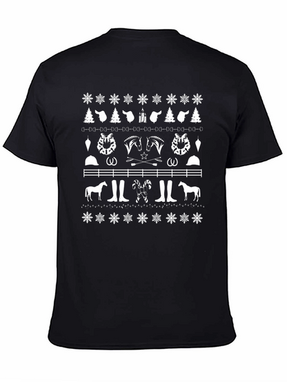 Equestrian Christmas Pattern Crewneck T-Shirt