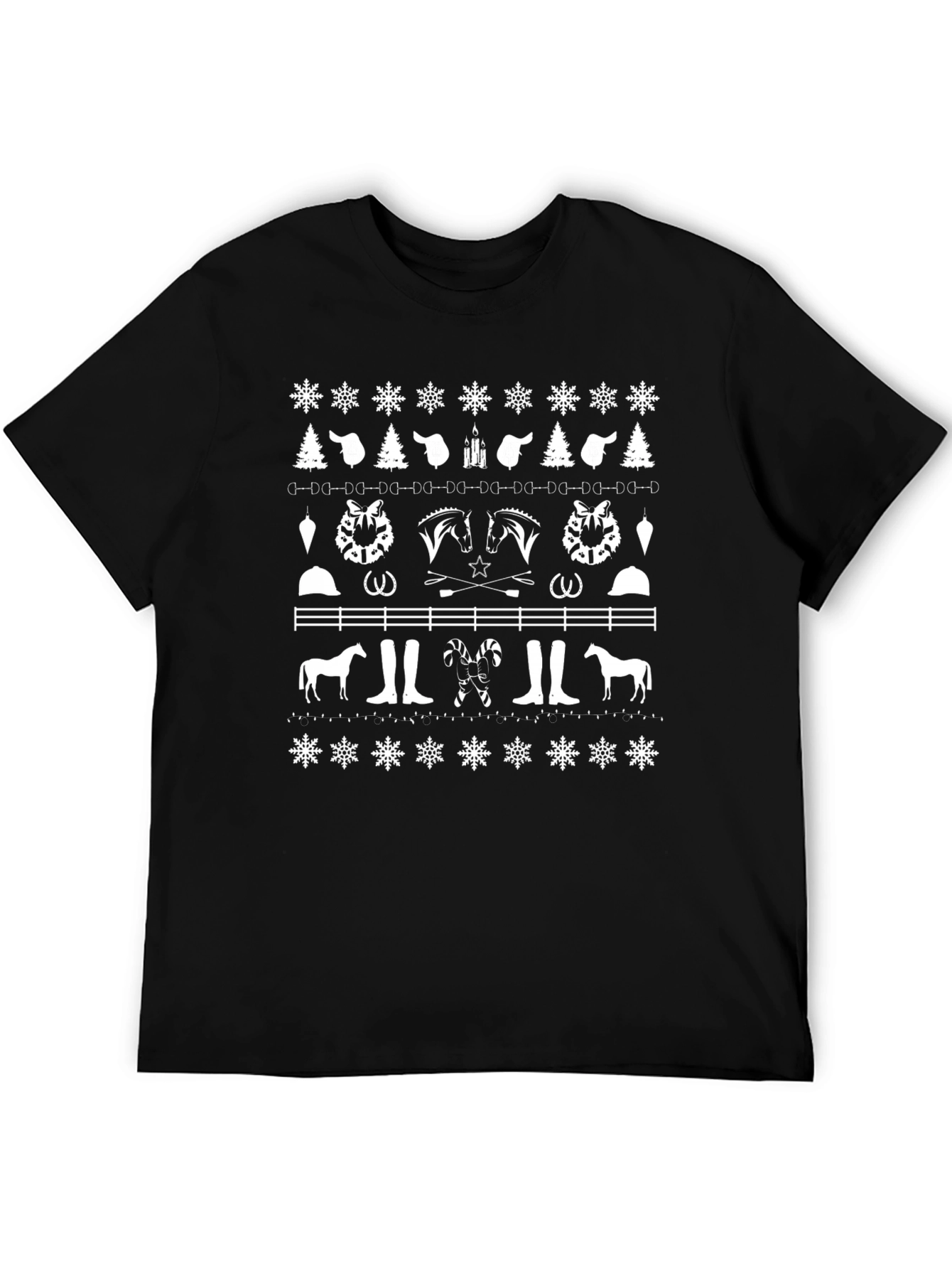 Equestrian Christmas Pattern Crewneck T-Shirt