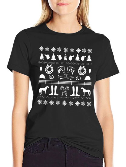 Equestrian Christmas Pattern Crewneck T-Shirt
